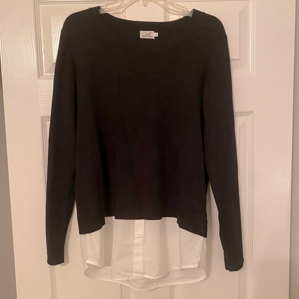 NWOT 2-in-1 sweater with silk faux undershirt